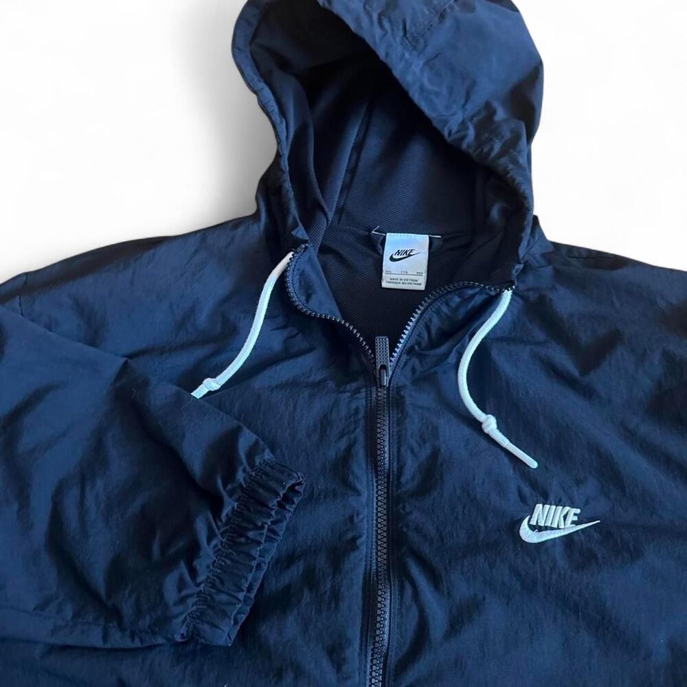 Nike Club Mens 2XL Woven Full Zip Jacket Black 100% Nylon Hooded Windbreaker XXL
